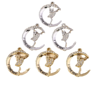 Ensemble de pendentifs lune ballerine de luxe avec strass et gravure I Love You