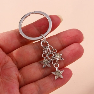 Handheld silver star keychain with sparkling rhinestones and multiple star pendants