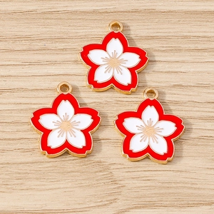 Three-piece set of cherry blossom alloy enamel pendants for DIY jewelry making