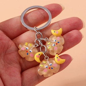 Porte-clés mignon nuage de dessin animé avec breloques lune et étoile en résine jaune
