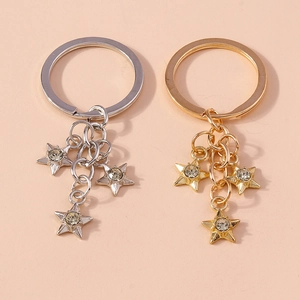 Modern Zinc Alloy Star Shaped Keychain For Women Rhinestone Pentagram Pendant Key Ring Golden Silver Star Charm Bag Ornament