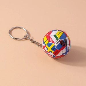Detail view of soccer keychain featuring colorful European country flags and names