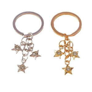 Diamond star keychain set in gold and silver finish with sparkling rhinestone accents