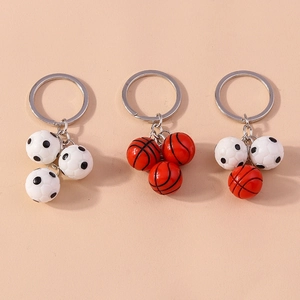 Sports Theme Football Basketball Resin Keychain For Fans Gift Durable Alloy Metal Ring Soccer Ball Keyring Accessories