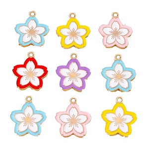 Set of nine colorful cherry blossom alloy pendants for DIY necklaces and jewelry making