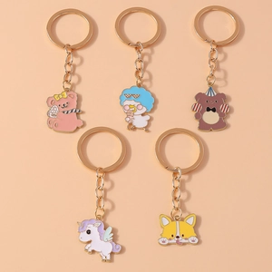 Cartoon Animal Metal Keychain Cute Bear Duck Unicorn Dog Enamel Bag Pendant Decorative Accessories Charm Gift