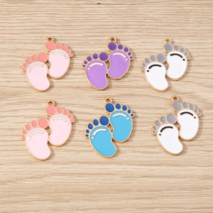 Alloy Enamel Baby Footprint Charms For DIY Jewelry Making Colorful Footprint Pendants For Necklace Bracelet Keychain Accessory