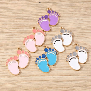 Baby footprint alloy charms with colorful enamel for DIY necklaces and bracelets