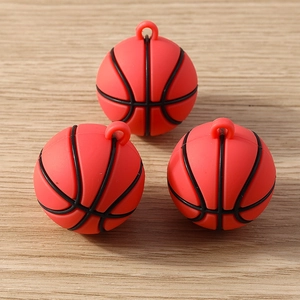 Set of three vibrant resin basketball pendant charms with hanging loops for DIY jewelry