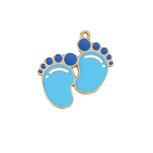 Cartoon baby footprint charms in blue enamel with gold alloy for DIY jewelry