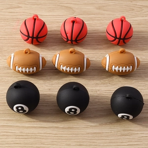 Set of 9 resin sports ball charms including basketball, football, and black 8 pool ball