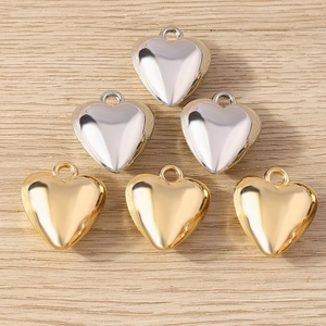 Minimalist 3D heart charms in gold and silver finish for DIY jewelry making