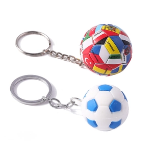 Soccer ball keychains with national flags and classic white-blue designs for bags