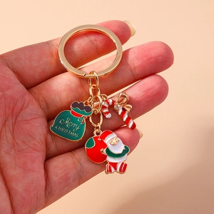 Christmas Santa Claus Metal Keychain Enamel Drip Oil Zinc Alloy Pendant Santa Tree Gift Box Cute Festive Bag Accessory Gift
