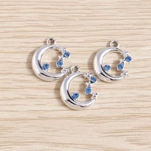 Pendentifs lune et étoile argentés avec strass bleus pour bijoux DIY personnalisés