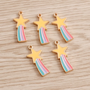 Five yellow enamel rainbow star charms with gold trim for DIY jewelry making