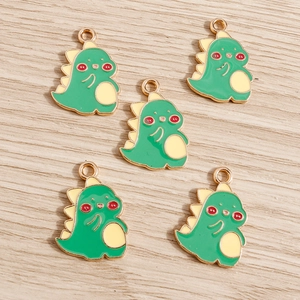 Set of five cute cartoon green dinosaur alloy charms for DIY jewelry making
