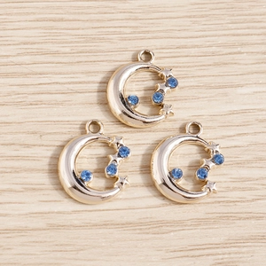 Pendentif lune et étoile doré avec strass bleus pour création de bijoux DIY