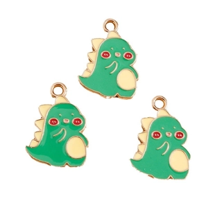 Three cute green cartoon dinosaur enamel charms made of alloy for DIY jewelry making