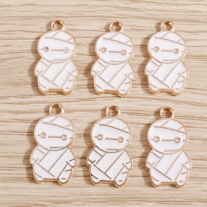 Lot de six pendentifs momie en émail blanc et bordure dorée pour la création de bijoux DIY