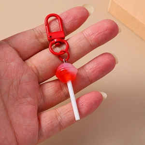 Cute red and white gradient lollipop keychain with metal lobster clasp for women