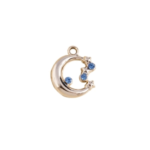 Pendentif lune et étoiles dorées avec strass bleu ciel pour création de bijoux DIY