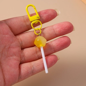 Cute yellow food lollipop keychain with bright resin pendant and yellow lobster clasp