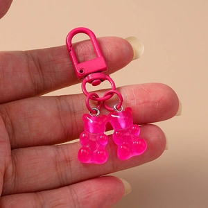 Simpatico portachiavi a doppio orsetto rosa con chiusura in metallo per borse e telefoni