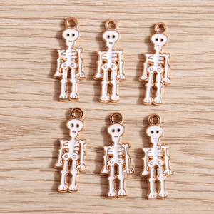 Pendentifs squelette d'Halloween en émail blanc et alliage doré pour bijoux DIY créatifs
