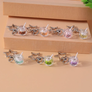 Creative Miniature Resin Coffee Cup Keychain With Silver Star Metal Clip Luminous Miniature Drink Pendant For Backpack Bag Decor
