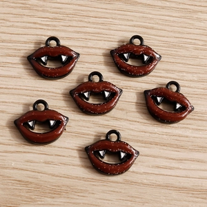 Pendentifs lèvres de vampire pailletées en alliage d'émail pour création bijoux DIY