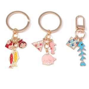 Charmante Schlüsselanhänger-Set mit Wal- und Fischgräten-Design aus Emaille-Legierung