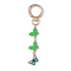 Porte-clés papillon créatif avec fermoir doré et pendentifs en émail bleu et vert