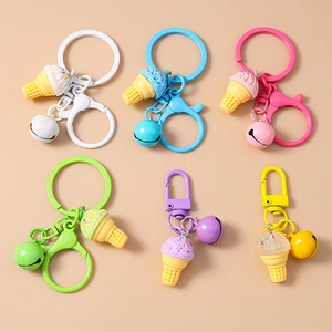 Cartoon Realistische Eiscreme Schlüsselanhänger Mit Glocke Zinklegierung Harz Bunte Dessert Anhänger Tasche Rucksack Charm Dekoration Geschenk