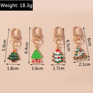 Detailed size specifications for Christmas tree alloy keychains with enamel ornaments