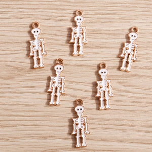 Pendentifs squelette dorés en émail blanc pour création de bijoux Halloween DIY