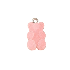 Pink gummy bear resin pendant with silver metal ring for DIY jewelry making