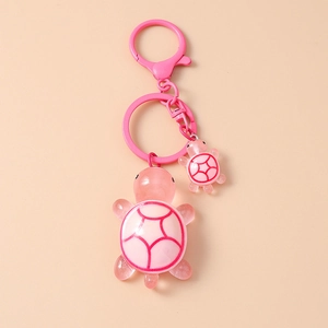 Pink resin mother and child sea turtle keychain with matching painted metal hook