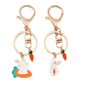 Creative rabbit and carrot enamel keychain in gold finish with a lobster clasp
