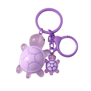 Cute purple resin turtle keychain with glitter finish and matching metal clasp
