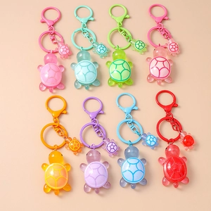 Cute Cartoon Turtle Parent-Child Keychain Translucent Plastic Resin Animal Bag Pendant With Metal Ring For Women Kids Gift