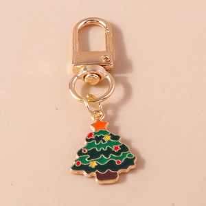 Festive Christmas tree keychain with green enamel and gold alloy lobster clasp accessory