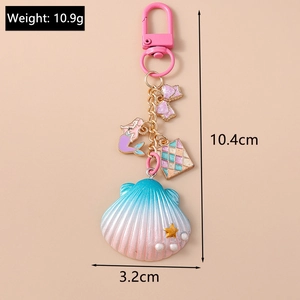 Detail showing shell starfish keychain weight of 10.9g and 10.4cm height dimensions