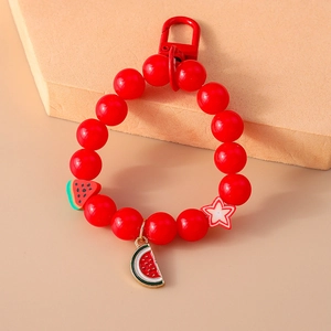 Red beaded watermelon keychain pendant for girls with metal clasp and star charm