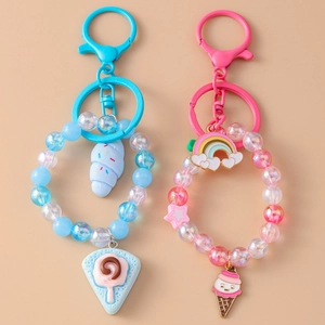 Cartoon Gesimuleerd Voedsel Dessert Sleutelhanger Handgemaakte Kralen Zoet Regenboog Ijsje Gebak Tas Hanger Sieraden