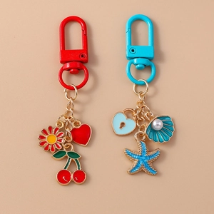 Cute Cartoon Metal Keychain Heart Flower Cherry Sea Star Shell Bag Charm Pendant For Women Girls Daily Accessory Gift