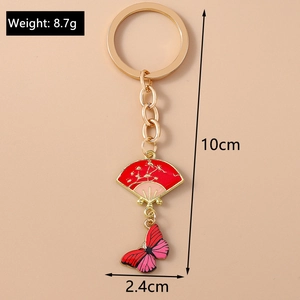 Detail view of the Chinese style fan keychain with specific dimensions and weight