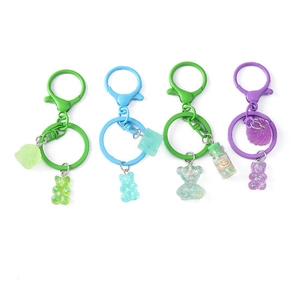Cartoon gummy bear sugar cube keychain set with colorful acrylic charms and lobster clasp