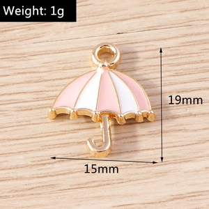 Pink and white umbrella enamel pendant with alloy base and size specs for DIY jewelry