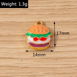Detailed view of 17mm enamel burger pendant with dimensions and weights for DIY jewelry